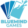 BlueMind Games logo with blue gradient shapes and water splash on a white background