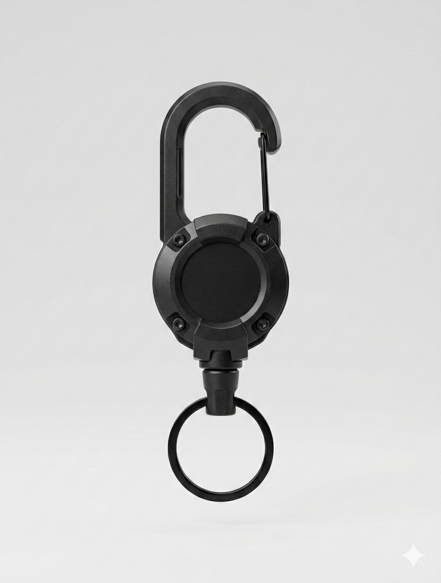 Black protective and transport case for SAUMI the drinking timer carabiner view